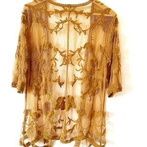 Maurices Mustard Yellow Floral Lace Boho Kimono Women's S/M